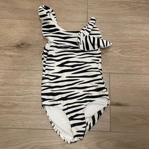 H&M toddler girls zebra print one-shoulder swimsuit